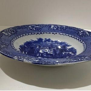 Alhambra England (no trim) 9" Blue & White Vintage Soup Bowl Castle